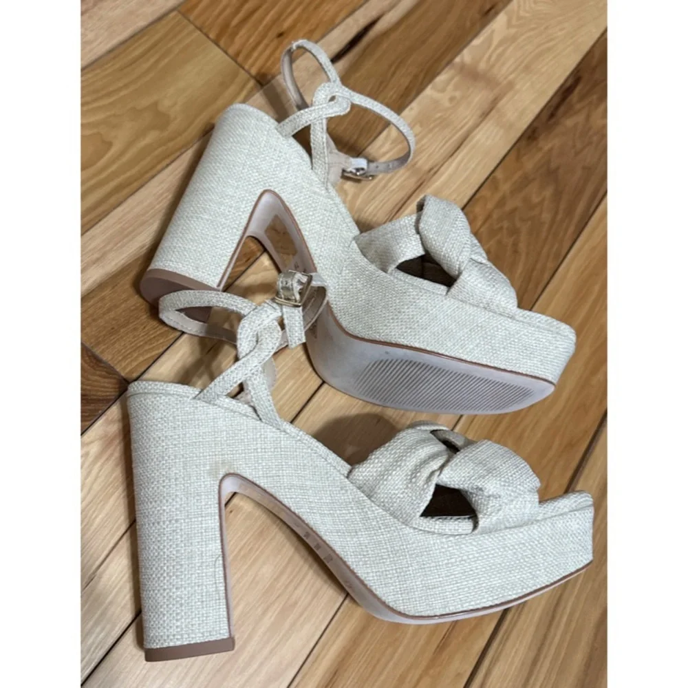 Mya Linen Braided Platform Heels Sandals